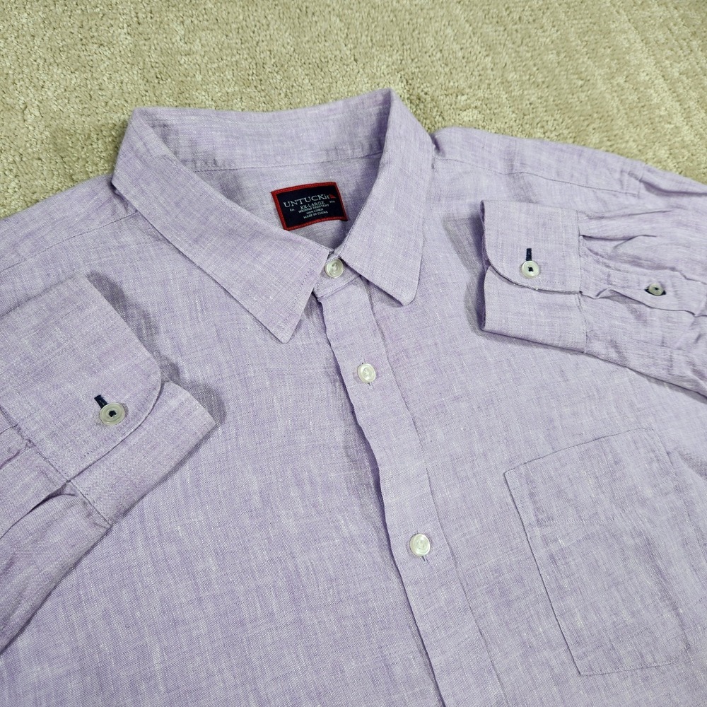 Untuckit Shirt Men XXL 100% Linen Selegas Purple Wrinkle Resistant Button Up